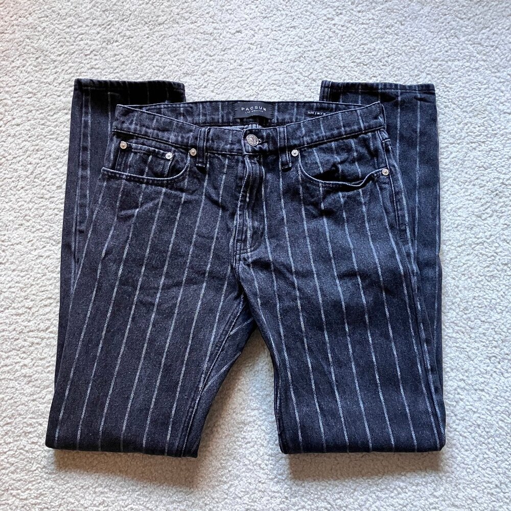 PacSun mens black striped slim-fit jeans